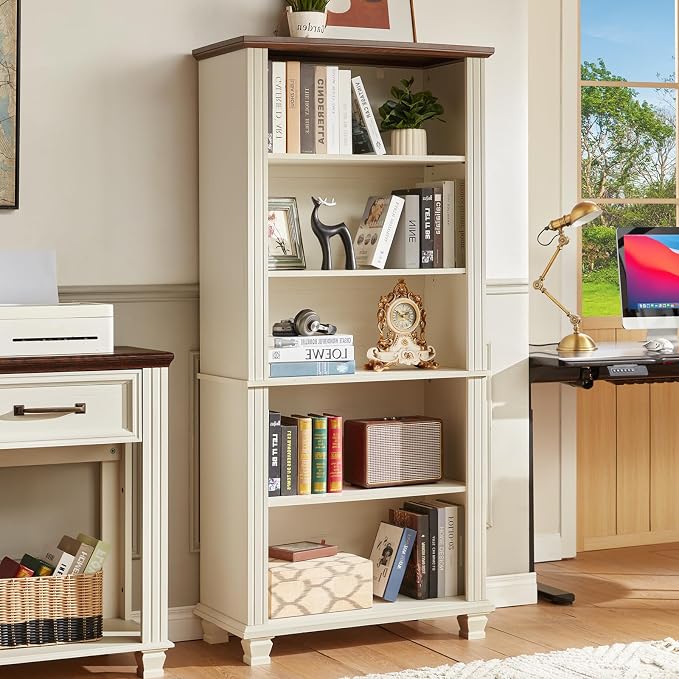 70" Tall White Bookshelf, 5 Tier Wood Book Shelf - Image 7
