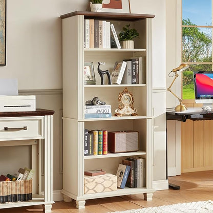 70" Tall White Bookshelf, 5 Tier Wood Book Shelf - Image 7