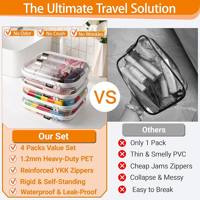 YQBRAO 4-Pack Clear Diaper Bag Organizer Pouches, 1.2mm Ultra-Thick PET Travel - Image 2