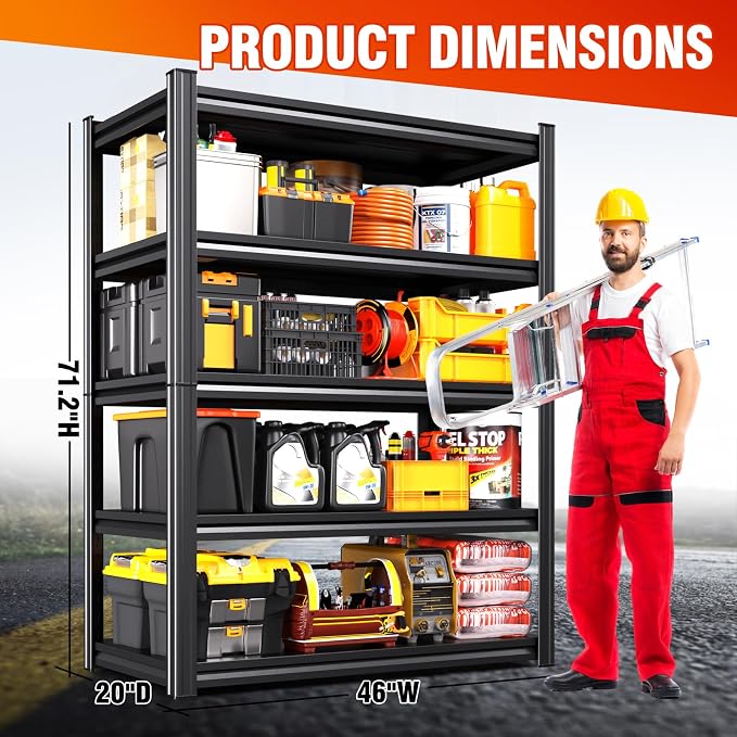 46''W Storage Shelves, Adjustable Shelving Unit, 5T Metal Garage Shelving - Image 2