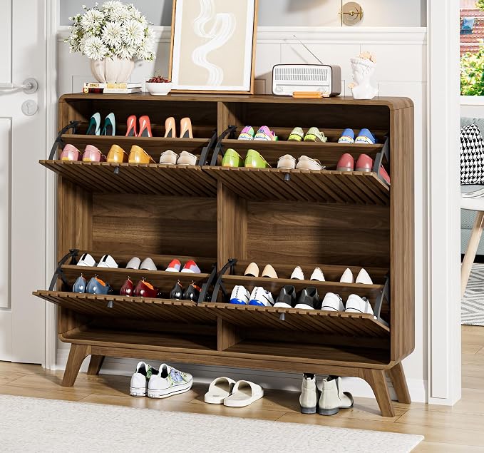Jluomei Large Shoe Cabinet for Entryway, Bamboo Narrow Shoe Cabinet Storage - Image 6