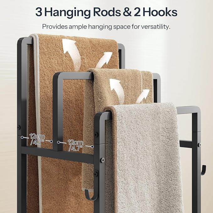 HOOBRO Freestanding Towel Rack for Small Bathroom, 3-Tier Towel Holder - Image 8