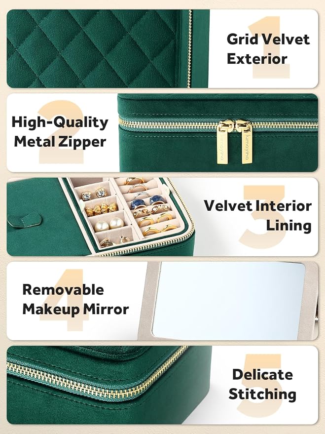 Velvet Travel Jewelry Box with Large Mirror, Double-Layer Jewelry Organizer Case - Image 5