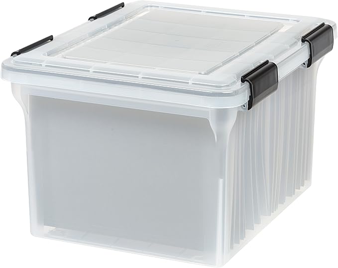 IRIS USA WeatherPro File Box Organizer, Letter/Legal, 32 Qt. Clear | Protect by IRISUSA