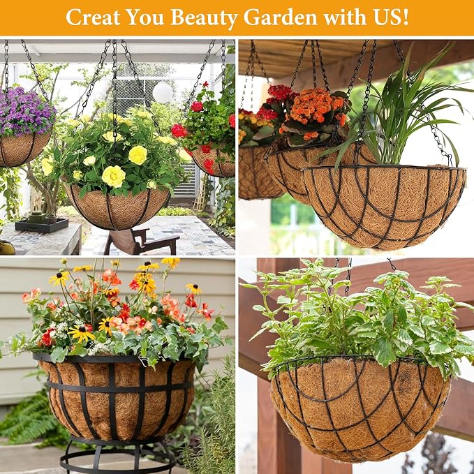 4 Pack 8 Inch Hanging Basket Coco Liners Replacement, 100% Natural Round - Image 7