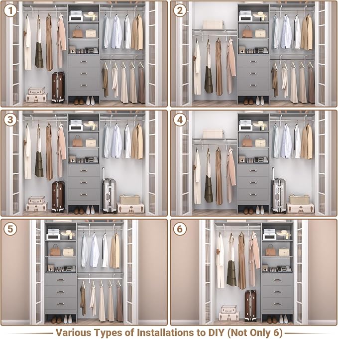 Besiost Closet System with Drawer - 8FT Wood Closet Organizer System with 3 - Image 5