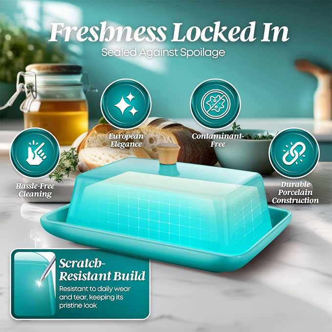 Flexzion Ceramic Blue European Butter Dish - Image 7