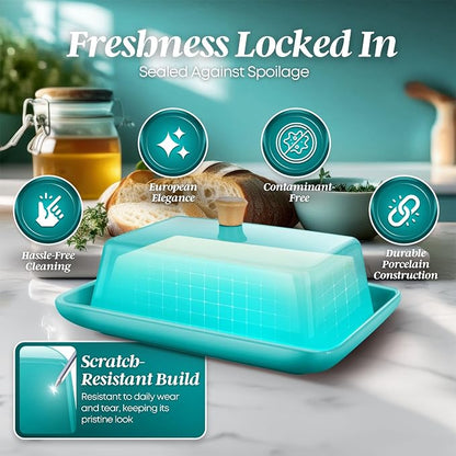 Flexzion Ceramic Blue European Butter Dish - Image 7
