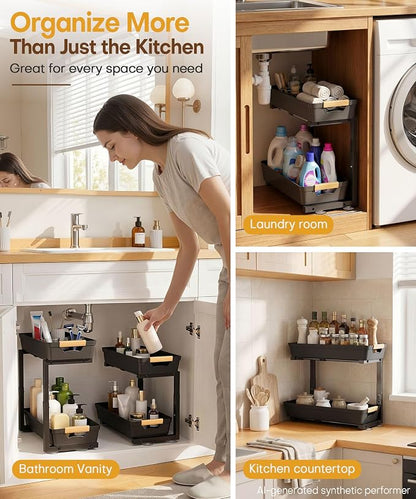 Homde Sliding Under Sink Organizer: 2 Pack 2-Tier Cabinet Shelf - Image 4