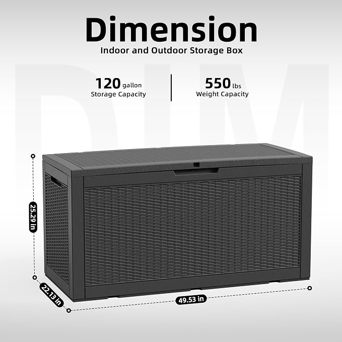 120 Gallon Outdoor Deck Box, Resin Waterproof Storage Box - Image 5