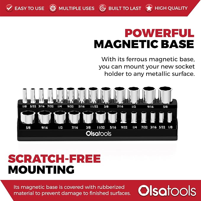 Olsa Tools Magnetic Socket Organizer | 1/4-Inch Drive | SAE | Black | Holds 26 - Image 4