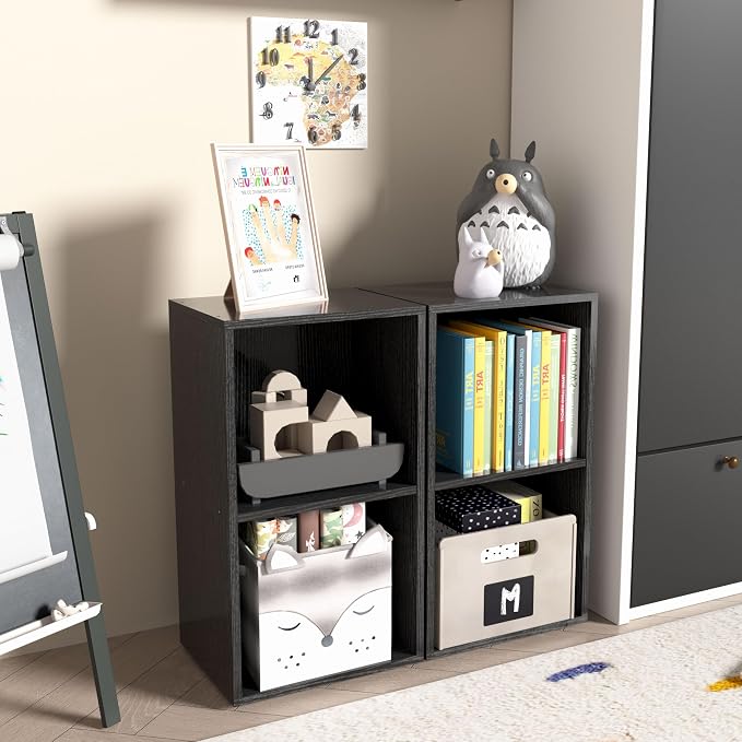 Wooden 2 Cube Storage Organizer, 2 Tier Storage Cubes Storage Display Cubby - Image 2