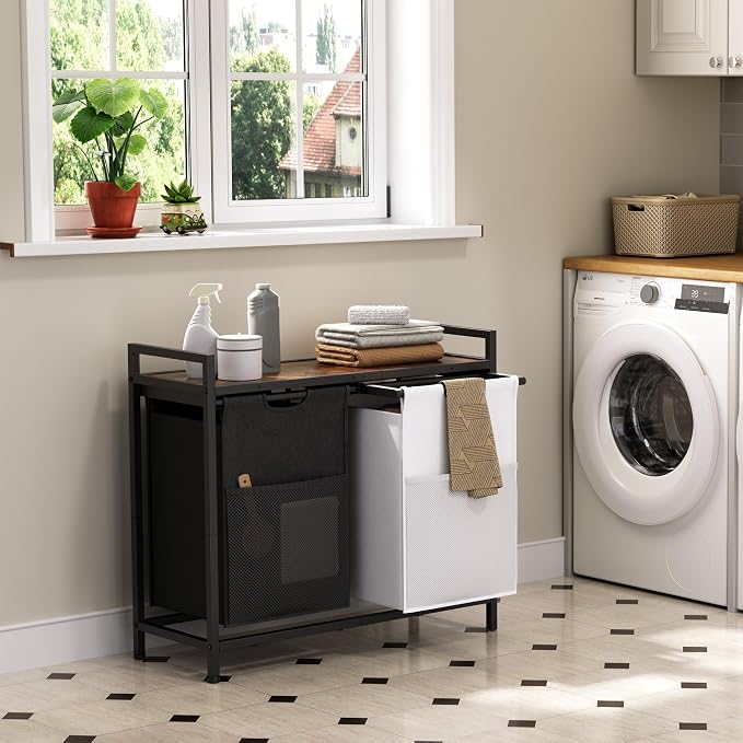 Laundry Hamper with Shelf, Laundry Basket 2 Section, Laundry Sorter with - Image 2