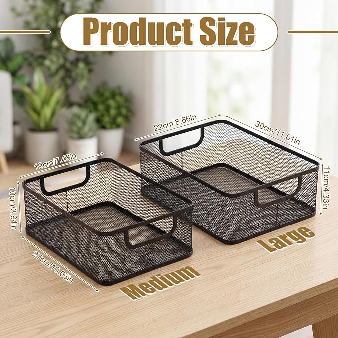 2 Pack Metal Mesh Basket, Large Wire Steel Storage Organizer | 2 Size Household - Image 2