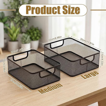 2 Pack Metal Mesh Basket, Large Wire Steel Storage Organizer | 2 Size Household - Image 2