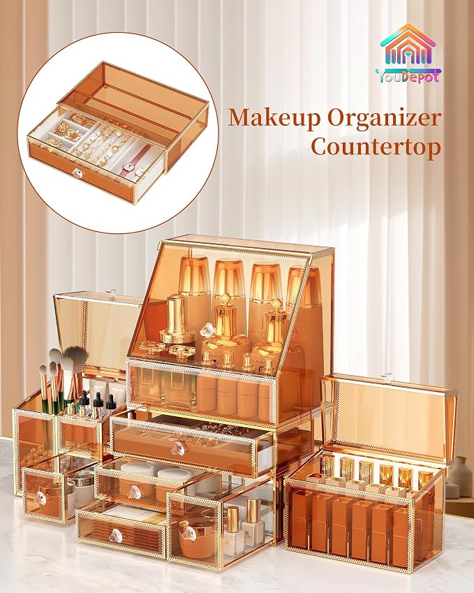 Extra Large Makeup Organizer, Glass Cosmetic Storage - Image 2