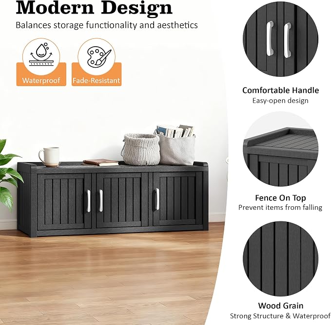 2-Tier Storage Bench, Waterproof UV-Resistant Outdoor Shoe Storage Cabinet - Image 4