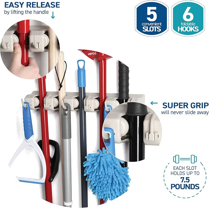 HOME IT Broom and Mop Holder Wall Mount – Heavy Duty Garage Organizer - Image 4