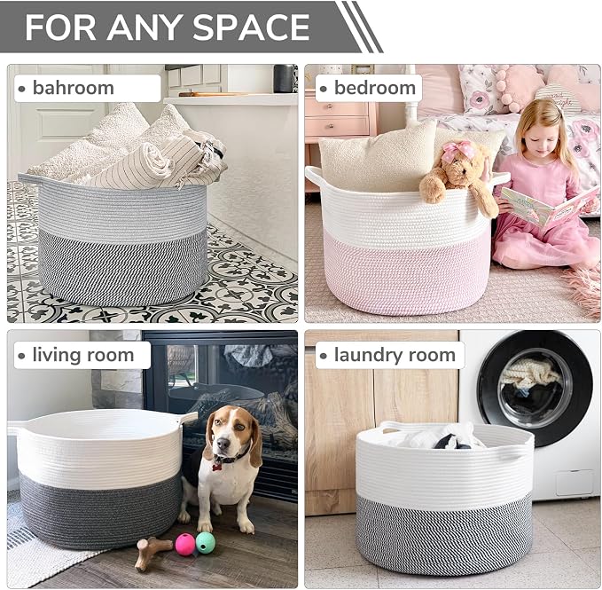 INDRESSME Extra Large Laundry Basket, Cotton Rope Blanket Basket - Image 5