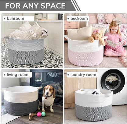 INDRESSME Extra Large Laundry Basket, Cotton Rope Blanket Basket - Image 5