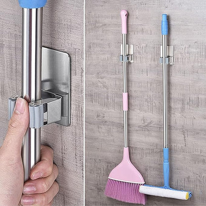 HANZE 4 Pack Stainless Steel Mop Broom Holder Organizer, Self Adhesive Wall - Image 3
