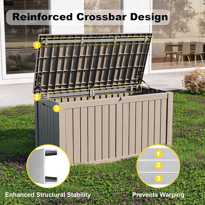 180 Gallon Large Deck Box, Resin Outdoor Storage Box - Image 3