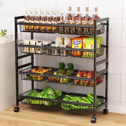 Cinati 4-Tier Snack Cart with Wheels, Rolling Pantry Storage Cart with 10 Wire by Cinati