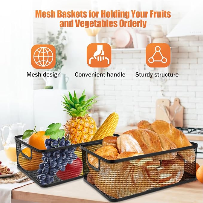 2 Pack EsOffcce Metal Mesh Steel Basket, 2 Size Household Food Sundry Storage - Image 5