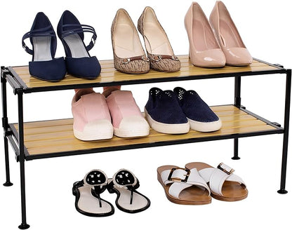 2-Tier Stackable 2" Slat Steel Frame Shoe Rack, 26.5" W x 12.2" D, Aspen | - Image 4