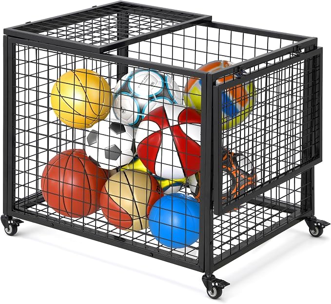 AECOJOY Ball Cart Storage, Rolling Basketball Bin by AECOJOY