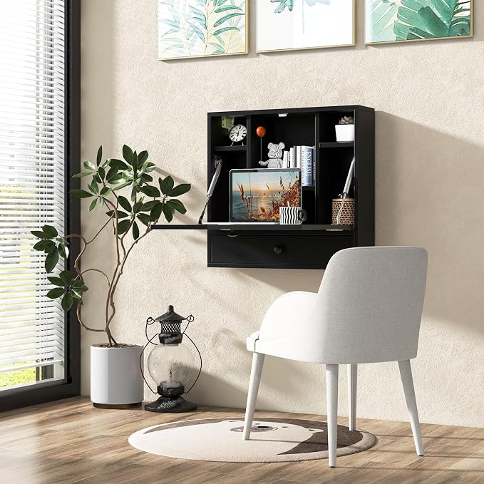 Tangkula Wall Mounted Desk, Folding Floating Wall Mount Laptop Desk, Space - Image 4