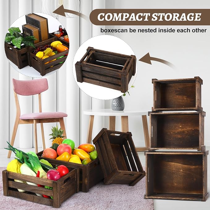 Barydat Set of 5 Wood Crates for Display Decorative Nesting Wooden Crate Storage - Image 4