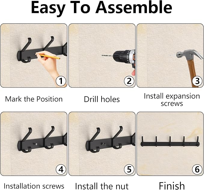 2 Pack Coat Rack Wall Mount, 17.3 in Wall Hooks - Image 5