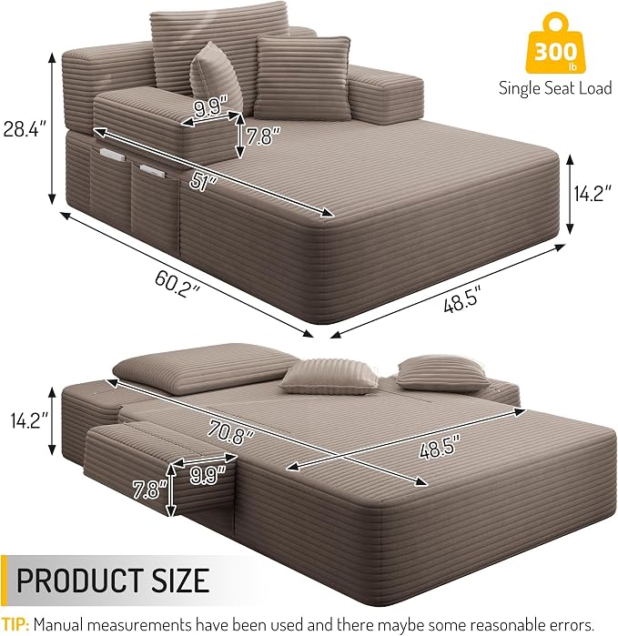 2-in-1 Convertible Chaise Lounge Indoor, 60.2" Corduroy Upholstered Chaise - Image 2