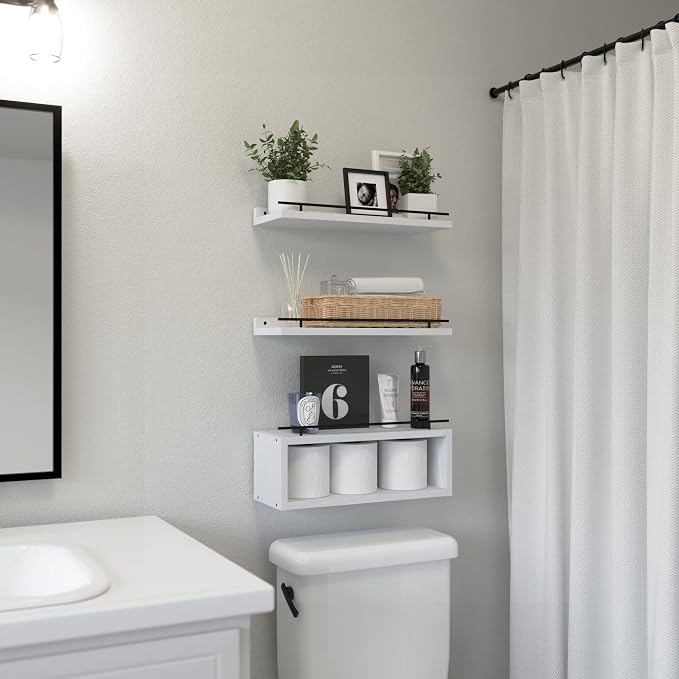 Floating Shelves for Wall with Cube Shelf, Wall Shelves with Metal Rail for - Image 2