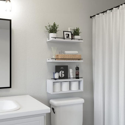 Floating Shelves for Wall with Cube Shelf, Wall Shelves with Metal Rail for - Image 2