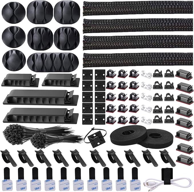 311Pcs Cable Management Organizer Kit 4 Cable Sleeve Split, 53Cable Clips by DRIVUU