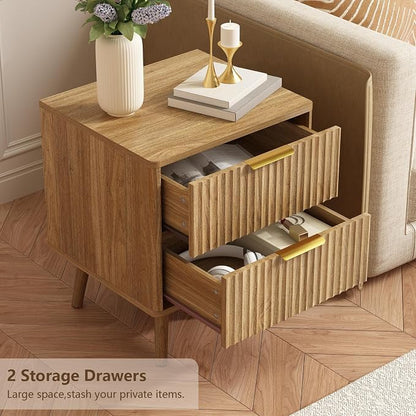 CARPETNAL Fluted Nightstand Set of 2, Walnut Bedside Table - Image 6