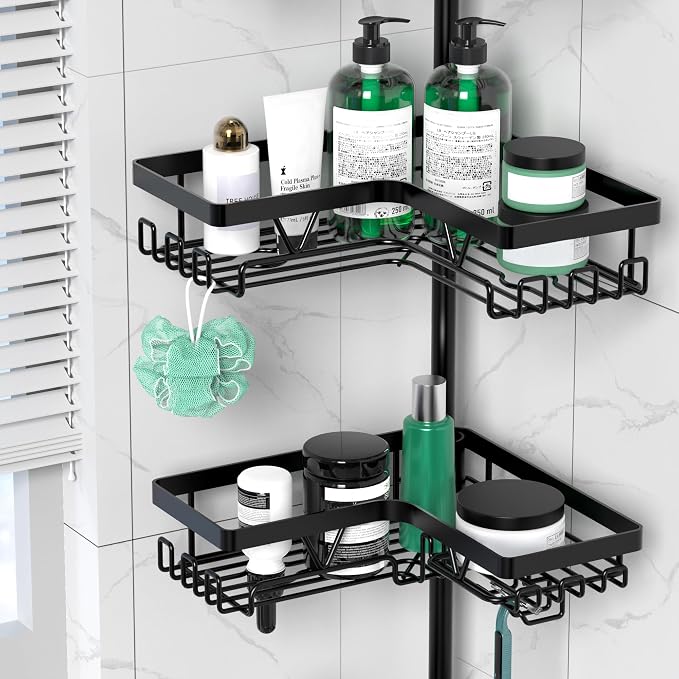 DAOYA Corner Shower Caddy Tension Pole 4 Tier Shower Caddy Organizer Black | - Image 3