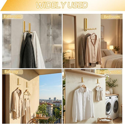 4.33 in Extended Folding Coat Hooks, 2 Pack Gold Wall Hooks, Zinc Alloy | 90° - Image 6