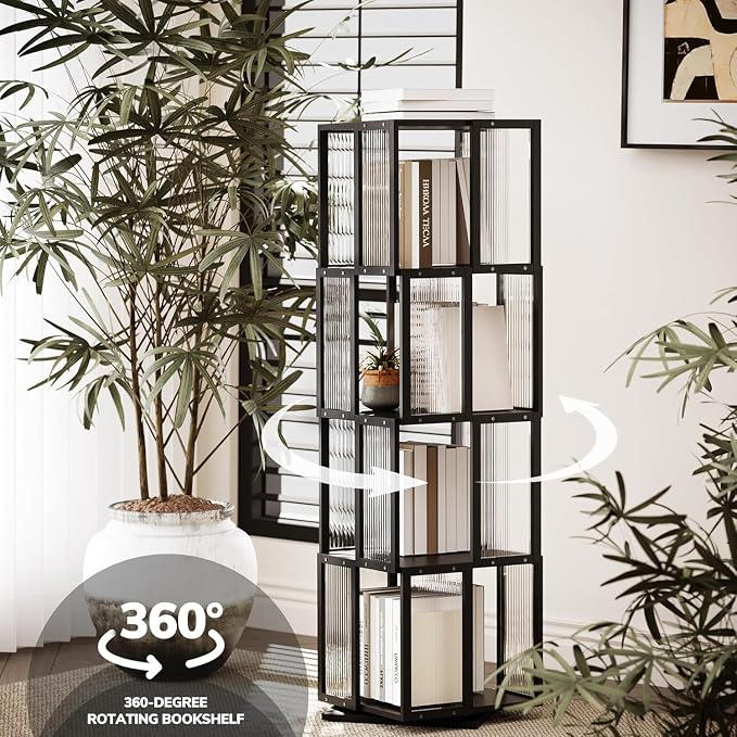 BAMEOS Rotating Bookshelf Tower 4 Tier, 360 Spinning Bookcase - Image 5