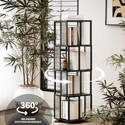 BAMEOS Rotating Bookshelf Tower 4 Tier, 360 Spinning Bookcase - Image 5