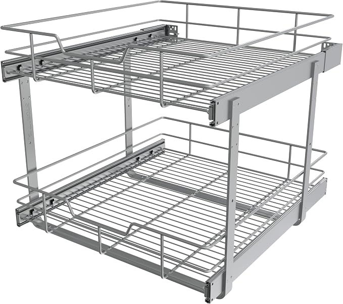 2 Tier Pull Out Cabinet Organizer 20" W X 22" D, Slide Out Drawers by STORKING