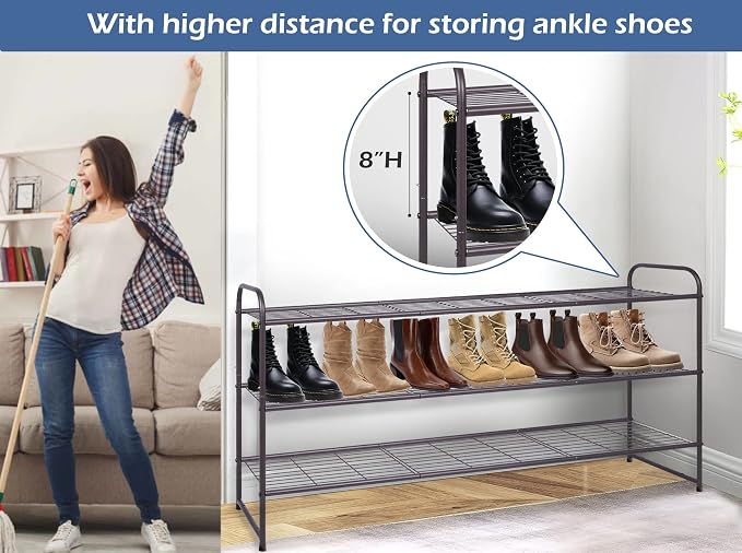 KEETDY Long 3 Tier Shoe Rack for Closet Wide Shoe Storage Organizer Stackable - Image 4