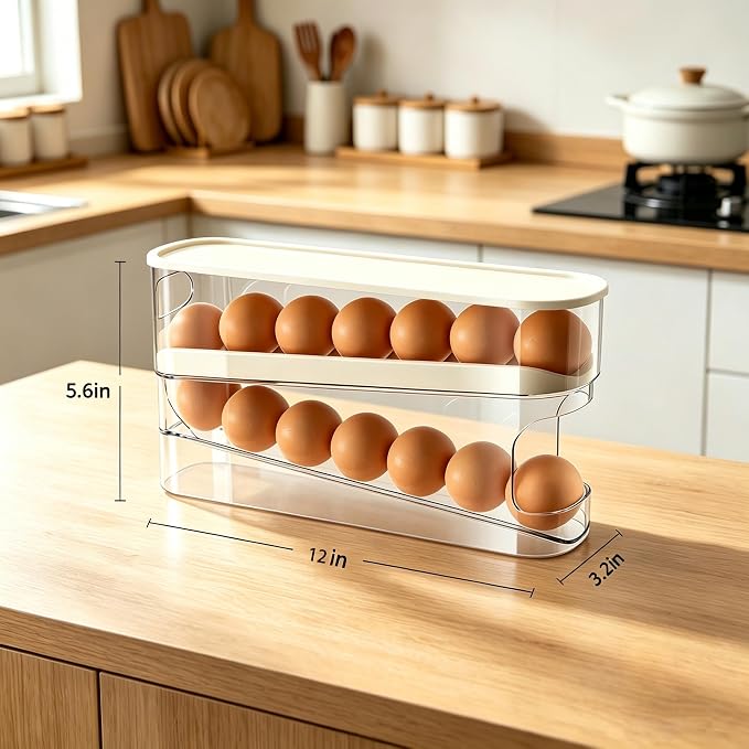 WACOI Auto Rolling Fridge Egg Organizer, Space Saving Eggs Dispenser - Image 2