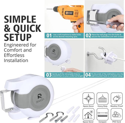 RIVEDA Dual Retractable Clothesline 49 ft Each Line - Image 4