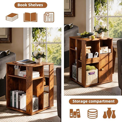Square Rotating End Table with Storage, Rustic Brown | Side Table with Magazine - Image 7