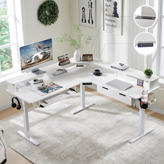 RedLemon 60 Inches L Shaped Electric Standing Desk, Height Adjustable Corner by REDLEMON