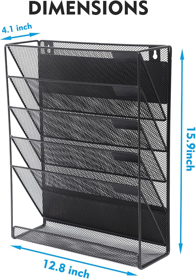 EASEPRES Magnetic File Organizer Mesh 6-Tier, Hanging Wall Mount File Organizer - Image 4
