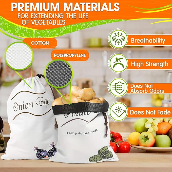 2Pcs Potato and Onion Storage Bags – Reusable Cotton Produce Bags - Image 3